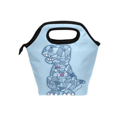 

Lunch Tote Bag Blue Dinosaur Travel Picnic Insulated Lunch Handbags Portable Zipper Lunch Bag Box