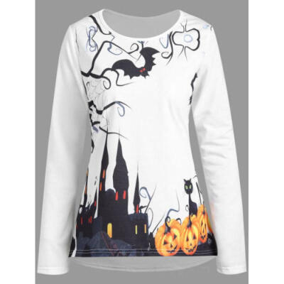 

Halloween Pumpkin Men Slim Fit O-Neck Long Sleeve Tee T-shirt Casual Tops Blouse