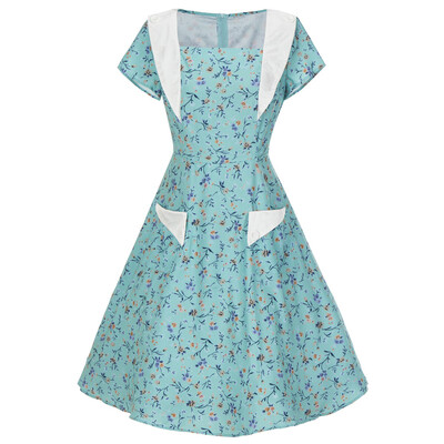 

Vintage Floral Print Pockets Skater Dress