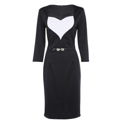 

Sexy Sweetheart Neck 34 Sleeve Belt Slit Zipper Bodycon Women Dress