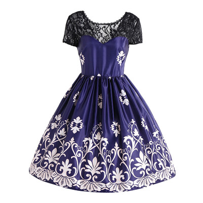 

Vintage Lace Yoke Floral Print Dress