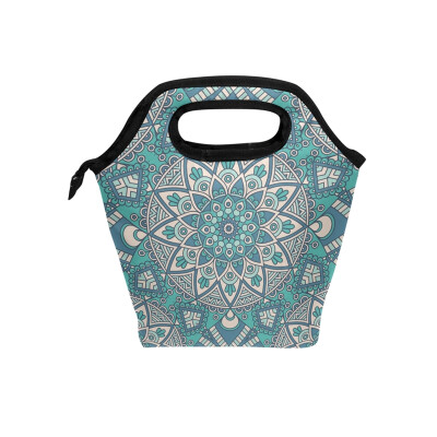 

Lunch Tote Bag Blue Decorative Pattern Travel Picnic Insulated Lunch Handbags Portable Zipper Lunch Bag Box