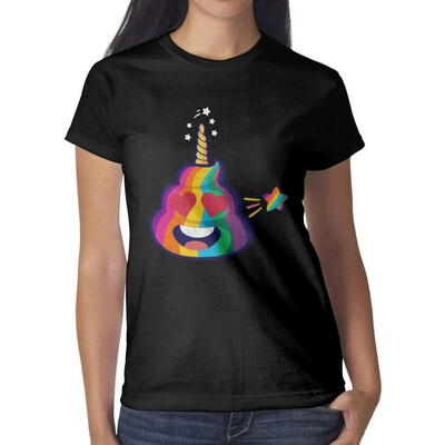 

Pink Unicorn Rainbow with Star Womens Black t Shirts Vintage Pretty Women Cotton tee Shirt