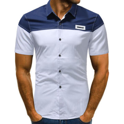 

Mens Fashion Short Sleeve Shirts Casual Simple Formal Slim Fit Shirt Top Tee UK