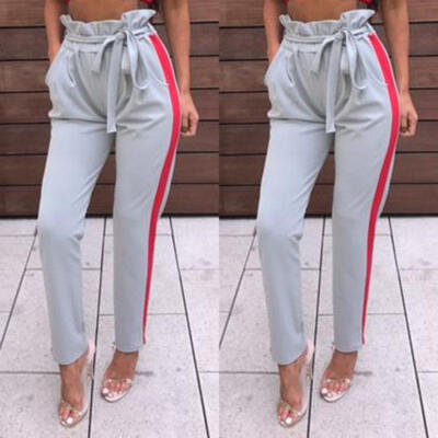 

UK Womens High Waist Tie Paperbag Cigaratte Trousers Pants Ladies New Size 6-14