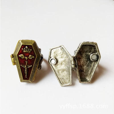 

AU Popilar Punk Cross Rings Silver Bats Coffin Goth Restoring Ancient Vintage