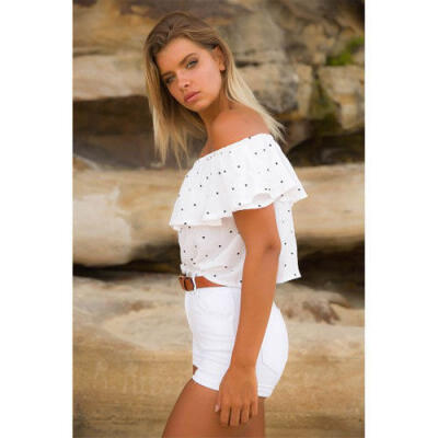 

Fashion Women Off Shoulder Crop Tops Summer Casual Shirt T-shirt Blouse UK STOCK