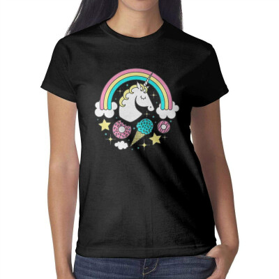 

Unicorn Caught from A Rainbow Womens Black t Shirts Cute Womens Ladies Cotton t Shirt