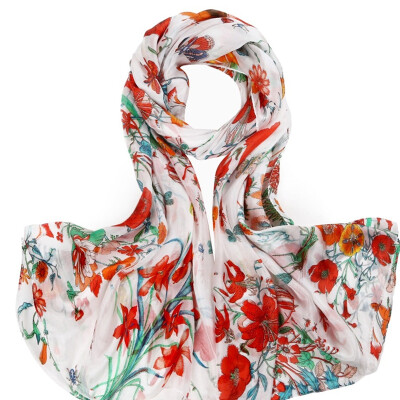 

MSEK WSJ142673 Women&39s scarves silk silk silk flower series foreign spinning scarves shawls 244 rice white