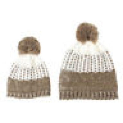 

2Pcs Women Mother Baby Child Warm Winter Knit Beanie Fur Pom Hat Crochet Ski Cap