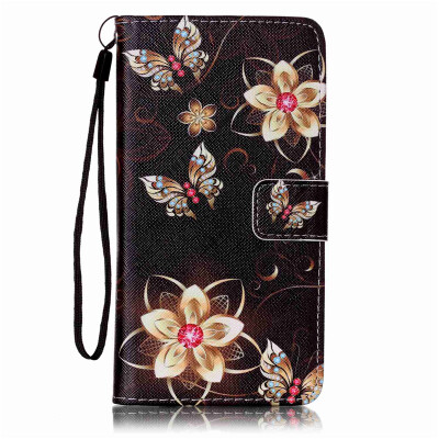 

Gold Butterfly Flower Design PU Leather Flip Cover Wallet Card Holder Case for SAMSUNG J710