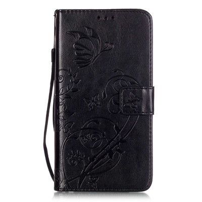 

Black Flower Design PU Leather Flip Cover Wallet Card Holder Case for HUAWEI P9PLUS