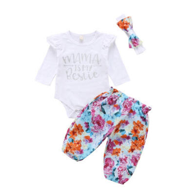 

Toddler Infant Baby Girl Flower Bow Romper Pants Leggings 3Pcs Outfits Clothes