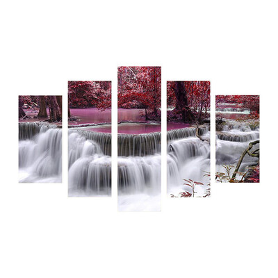 

UpperX 5Pcs Flower Waterfall Cloth Red Print Art Painting Picture Home Wall Decoration