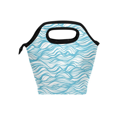 

Lunch Bag Blue Stripe Tote Travel Picnic Insulated Handbags Portable Zipper Lunch Bag Box