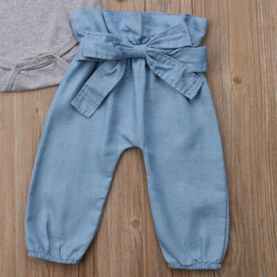 

US Newborn Baby Girl Tops Romper Bowknot Denim Pants Autumn Outfit Clothes 0-24M