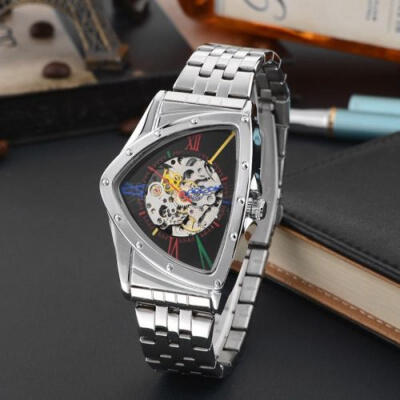 

Men Mechanical Watch Skeleton Triangle Dial Automatic Luxury Steel Case Digital