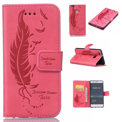 

Light red Plumes and birds Embossed PU Leather Wallet Case Classic Flip Cover with Stand Function and Credit Card Slot for HUAWEI