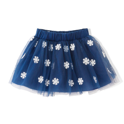 

Frozen County Flordeer French Kids Girl Snowflake Print Puff Skirt F6005 Navy Cyan 130