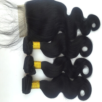

8A Brazilian Body Wave 3 Bundles With Closure Soft Human Hair Weave Bundles With Closure Mink Brazilian Virgin Hair With Closure