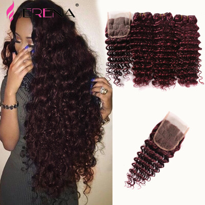 

Top Closure Hair Burgundy Brazilian Hair Deep Wave Curly 4pcs Lot 8-30inch Brazilian Deep Wave Red Human Hair 99j Bohemian Hair