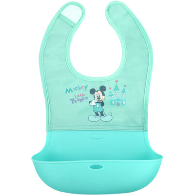 

Disney baby bib silicone rice pocket waterproof three-dimensional bib baby eating saliva towel adjustable easy to clean blue green Mickey Castle 831