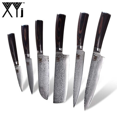 

XYj High Quality Cooking Tools 6pcs Japanese Style Damascus kitchen knives Set High Toughness Kitchen Tools