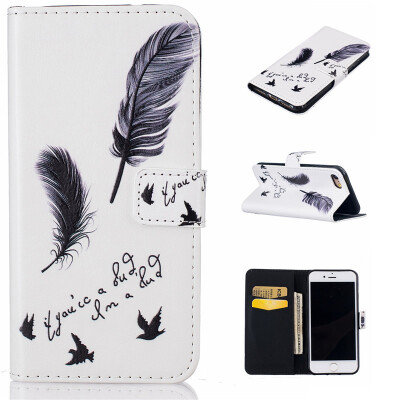 

Black plumes Design PU Leather Flip Cover Wallet Card Holder Case for IPHONE 7 4.7 inch