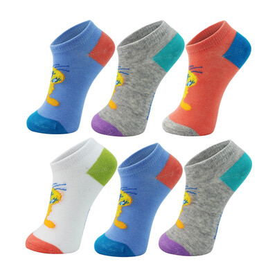 

Tweety Cui Di Tongwa 6 pairs of cute little yellow bird Meng boat socks combing cotton cute childlike child baby socks mixed color 16-18CM 3-5 years old