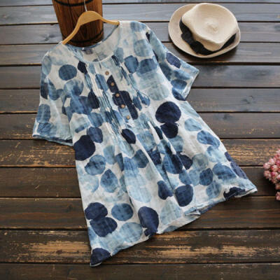 

Women Summer V-neck Floral Print Short Sleeve Evening Party Beach Blouse Tops