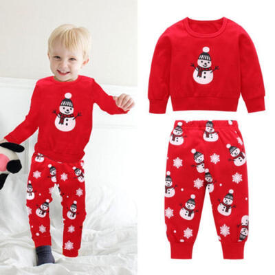 

2PCS Newborn Baby Girl Boy Xmas Snowman Tops Long Pants Outfits Clothes Pajamas