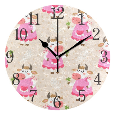 

Wall Clock Arabic Numerals Design Cute Cartoon Cow Round