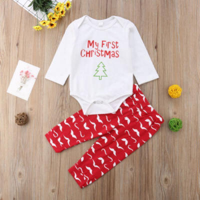 

CA Toddler Baby Girls Boys Christmas RomperMoustache Print Pants Outfit Clothes