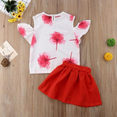 

Toddler Kids Baby Girls Floral Outfits Clothes T-shirt TopsSkirt 2PCS Sets