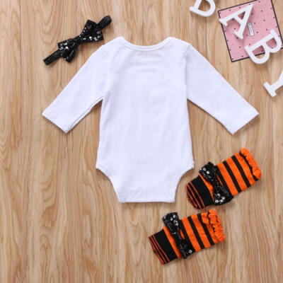 

3PCS Newborn Baby Girls Halloween Clothes RomperLeg WarmerHeadband Outfit Set