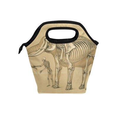 

Insulated Lunch Tote Bag Elephant Skeleton Travel Picnic Lunch Handbags Portable Zipper Lunch Bag Box
