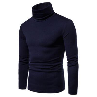 

Mens fashion plain 100 cotton casual long-sleeved ribbed high-neck T-shirt top