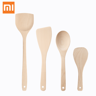 

4Pcs Xiaomi Mijia Cooking Kit Natural Wooden Polished Cookware Set Kitchen Cooker Tool Wood Soup Spoon Fried Shovel Spatula