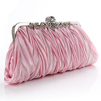 

Women Lady Satin Crystal Bridal Handbag Clutch Party Wedding Purse Evening Bag