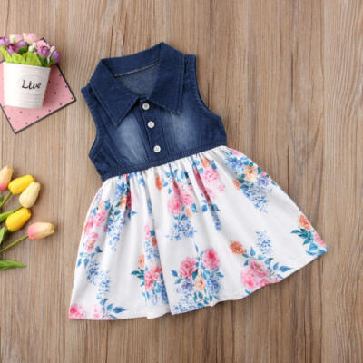 

US Canis Toddler Kids Baby Girls Dress Denim Flower Elegant Pageant Party Dress