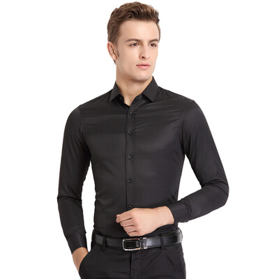

Acacia bird xiangsiniao shirt men&39s side twill Slim business casual solid color long-sleeved shirt professional equipment S1 black 170 88A