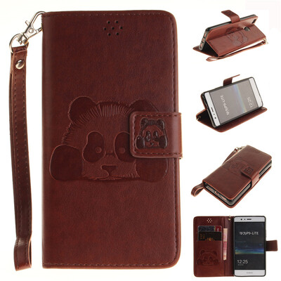 

Brown Panda Style Embossing Classic Flip Cover with Stand Function and Credit Card Slot for HUAWEI P9 Lite