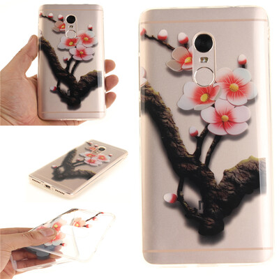 

Four plum blossoms Pattern Soft Thin TPU Rubber Silicone Gel Case Cover for XiaoMi RedMi Note 4