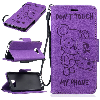 

Purple Bear Embossed PU Leather Wallet Case Classic Flip Cover with Stand Function and Credit Card Slot for SAMSUNG Galaxy A3 2016