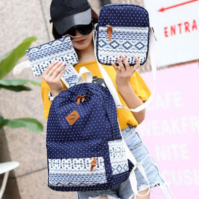 

3pcs Womens Backpack Canvas Rucksack Travel Schoolbags Shoulder Bag Satchel