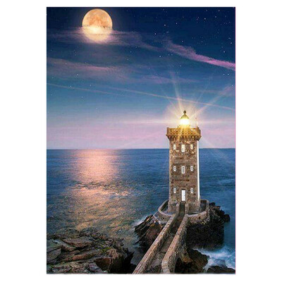 

UpperX 5D DIY Diamond Mosaic Lighthouse Diamond Painting Cross Stitch Seaside Round Diamond Embroidery Sea Home Decor