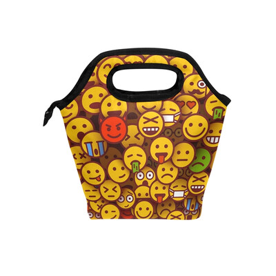 

Insulated Lunch Tote Bag Yellow Emoji Travel Picnic Lunch Handbags Portable Zipper Lunch Bag Box