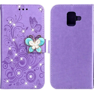 

MOONCASE Samsung Galaxy A6 2018 Butterfly Rhinestone Embossed Leather Case - Purple