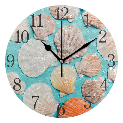 

Wall Clock Arabic Numerals Design Sea Shell Pattern Round