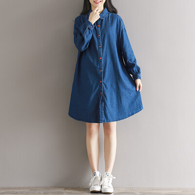 

CITYPLUS Senate art lofty casual wind long cowboy shirt dress female CWQZ16Q452 deep cowboy blue